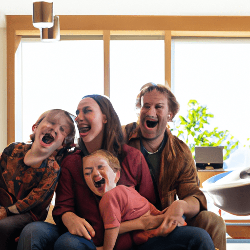 תמונה של משפחה צוחקת יחד בסלון שלה